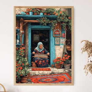 Old Kurdish Woman Weaving Iraqi Kilim, Middle Eastern Gift