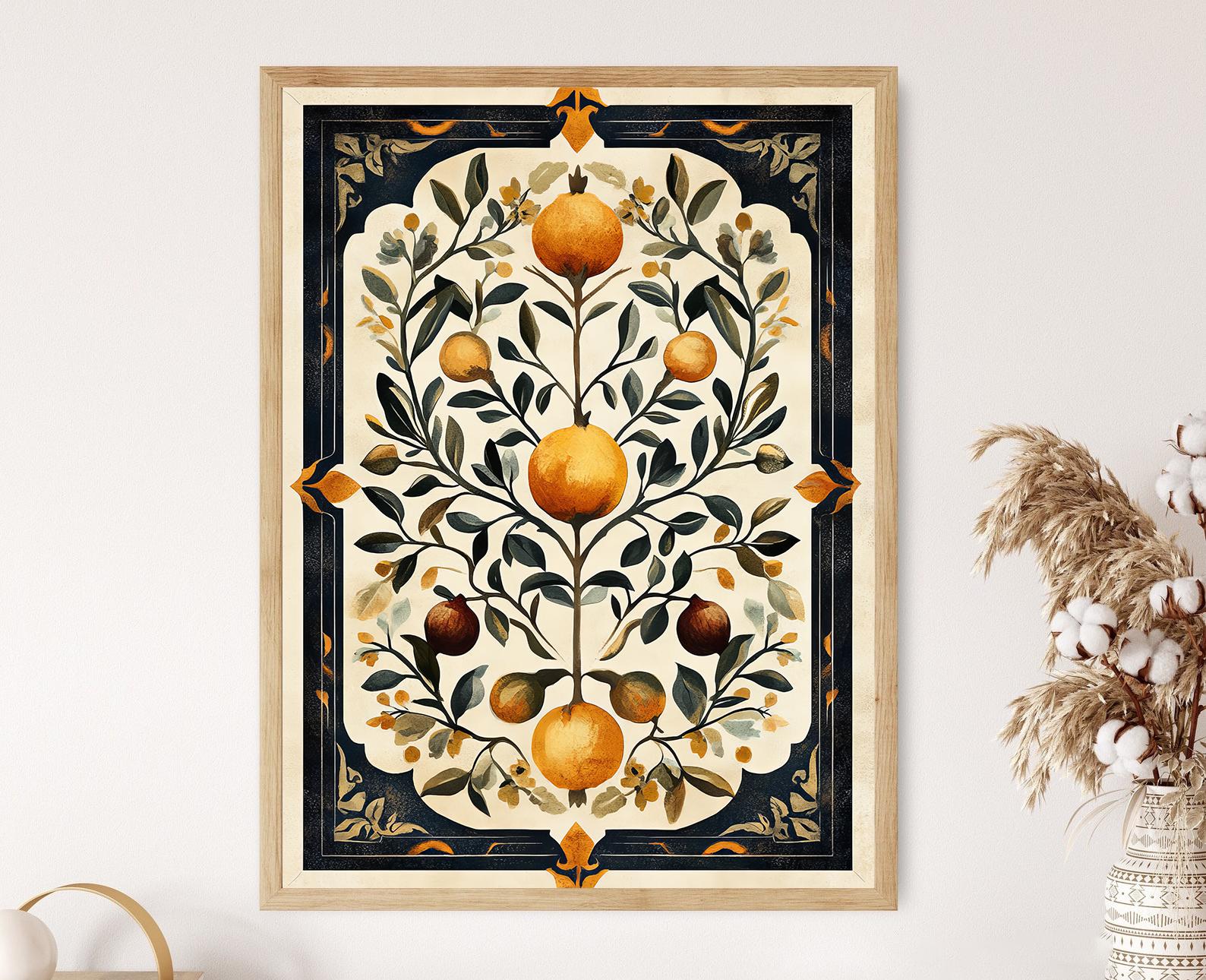 Lebanese Tile Pattern Illustration, Vintage Kitchen Art Print, Mediterranean Decor, Cultural Artwork