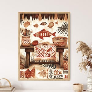 Fijische masi stoffen print, traditionele oceanische decorposter