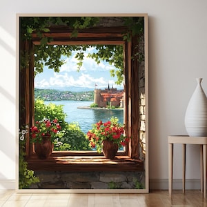 Impresión de arte de la fortaleza de Oslo Akershus, cartel de decoración del patrimonio noruego