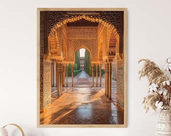 Alhambra Palace Spanish Art Print, Moorish Architecture, Golden Sunset