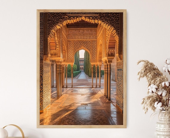 Alhambra Palace Spanish Art Print, Moorish Architecture, Golden Sunset
