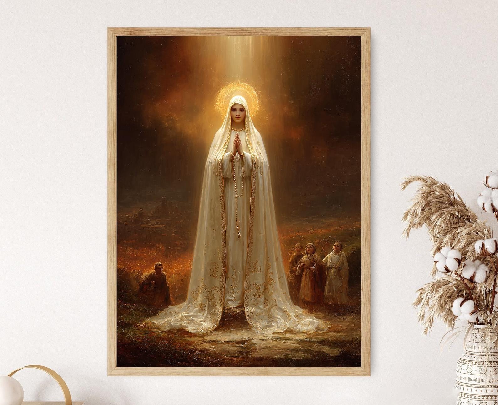 Fatima Nieto ミラーアート Our Lady of Fatima Art Print: Catholic Sacred Art, Golden Rosary