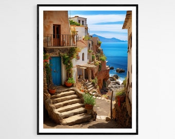 Sicily Kamarina Art Print - Coastal Village Seascape - Wall Decor - Mediterranean Style Housewarming Gift