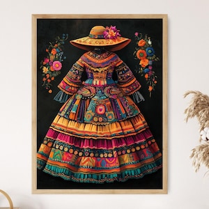 Peruvian Pollera and Chullo Hat Illustration, Traditional Andean Clothing Design