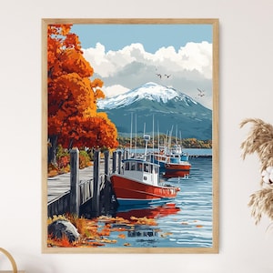 Hobart Tasmanien Waterfront Poster, Mount Wellington Ansicht Gemälde, Wohnung Vektor Hafen Kunstdruck