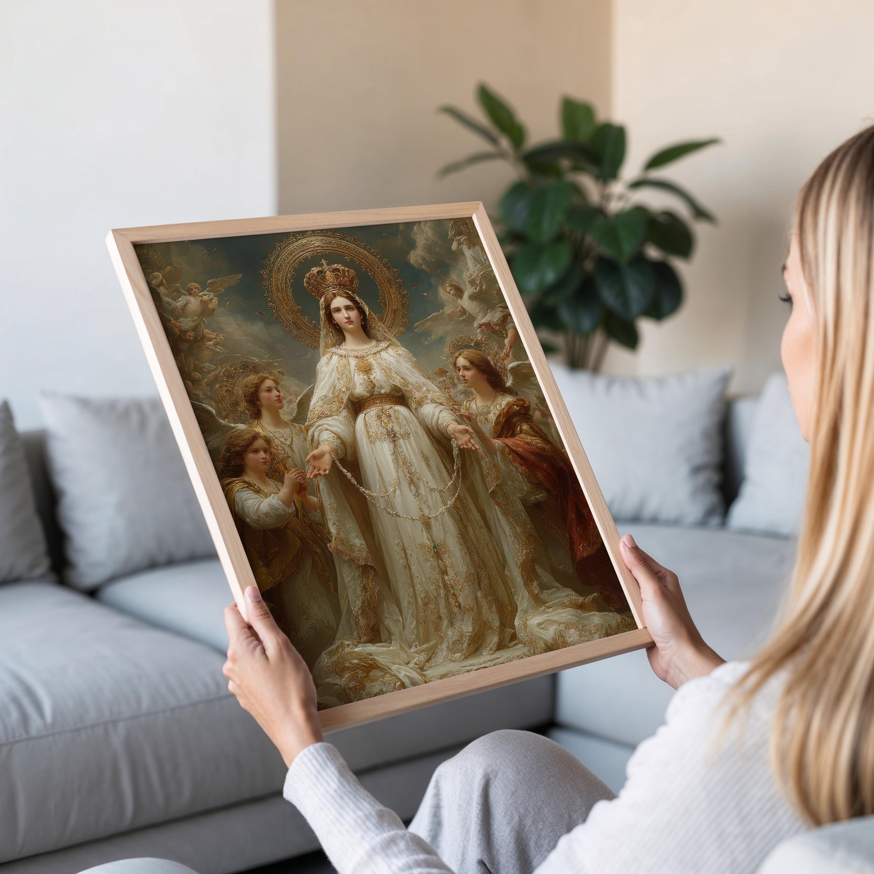 Our Lady Queen of Rosary Art Print: Catholic Sacred Art - Etsy