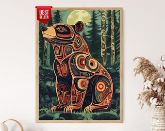 Haida Bear Art Print, Formline Style, Strength and Protection, Forest Landscape