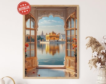 Amritsar, Punjab Art Print, Golden Temple and Marigold Windows