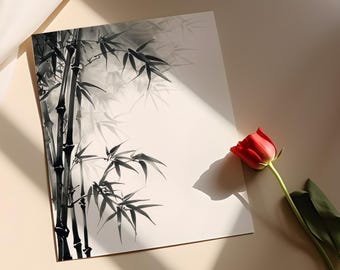 水墨画（60cm☓50cm） 墨絵竹林：日本の水墨画、優雅な壁アート - Etsy 日本