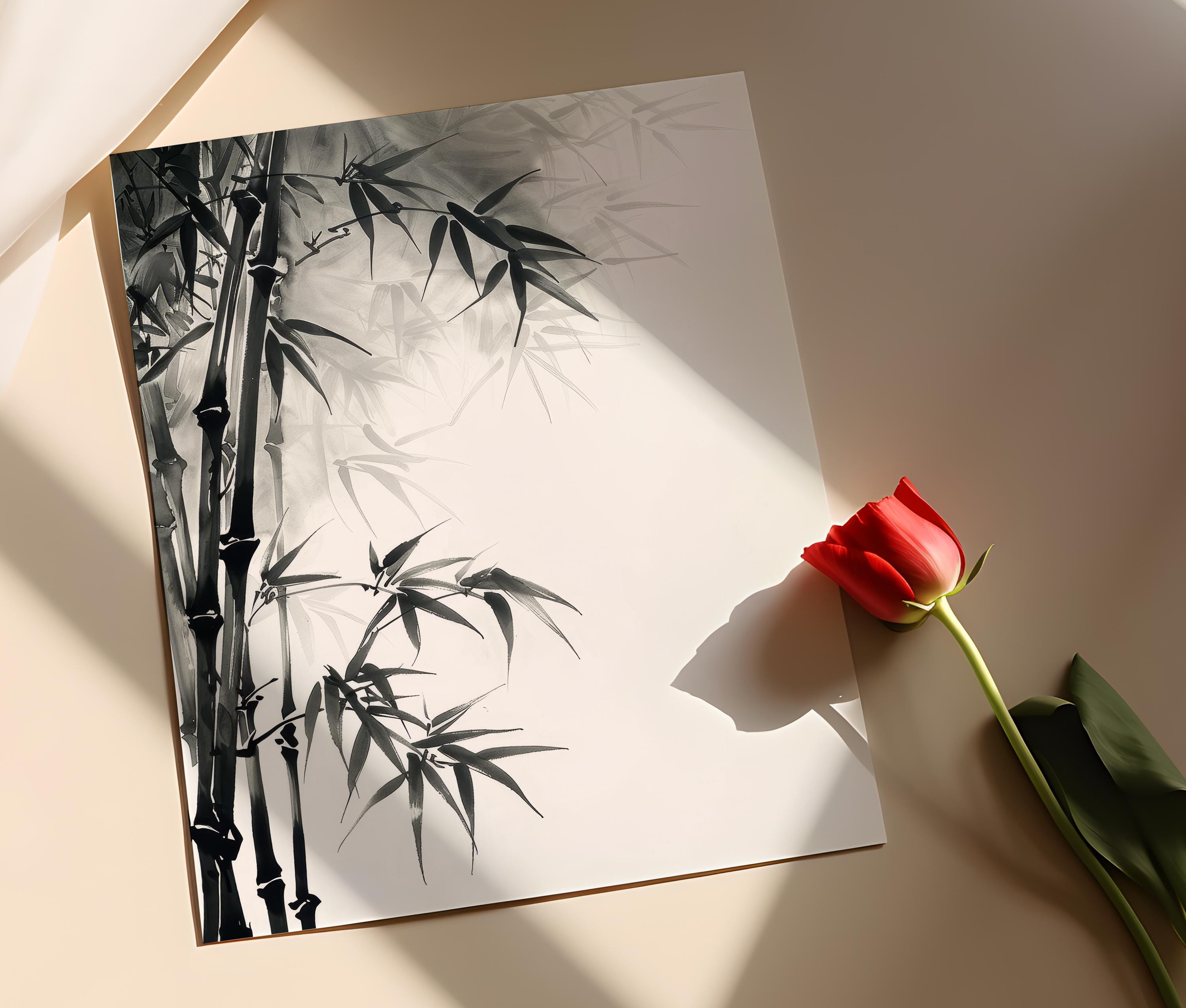 墨絵竹林：日本の水墨画、優雅な壁アート - Etsy 日本