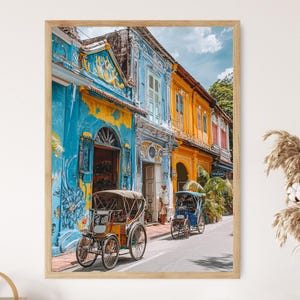 George Town Penang Malaysia Kunstdruck, Gebäude aus der Kolonialzeit, bunte Wandbilder