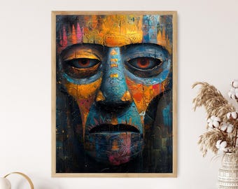 太鼓/タイコ　壁掛けオブジェ　TAOS 作者サイン有り　ネイティブ　インディアン Taino Art Print: Authentic Caribbean Indigenous Culture Wall Decor