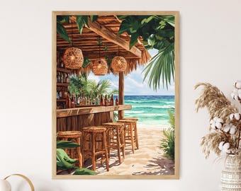 Tulum Beach Bar Art Print: Rustic Mexican Coastal Decor