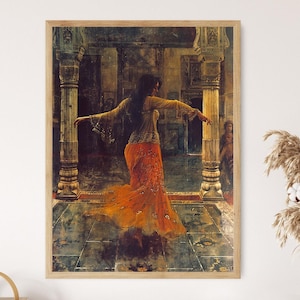 Impresión artística de bailarina del vientre otomana, ilustración de danza histórica vibrante, decoración de pared, regalo de obra de arte de bailarina exótica