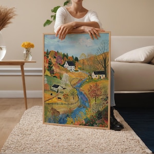 Charming Rural Landscape Print - Grandma Moses Inspired Art image 3