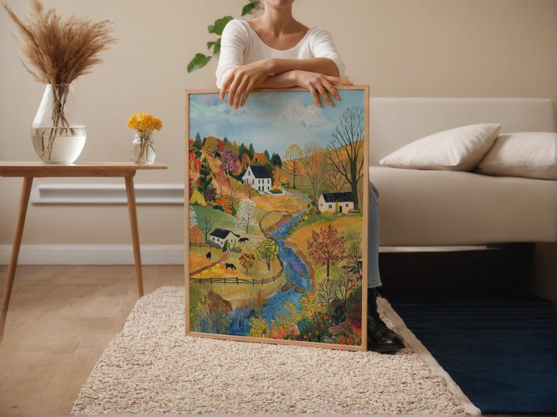 Charming Rural Landscape Print - Grandma Moses Inspired Art image 3