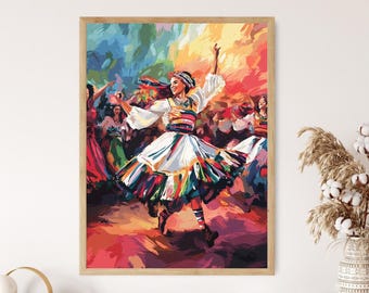 Romanian Hora Dance Painting: Vibrant Folk Art, Cultural Decor
