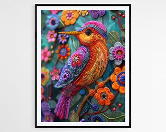 メキシコの民芸品、鳥のプリント：手作りのカラフルなイラスト - Etsy 日本