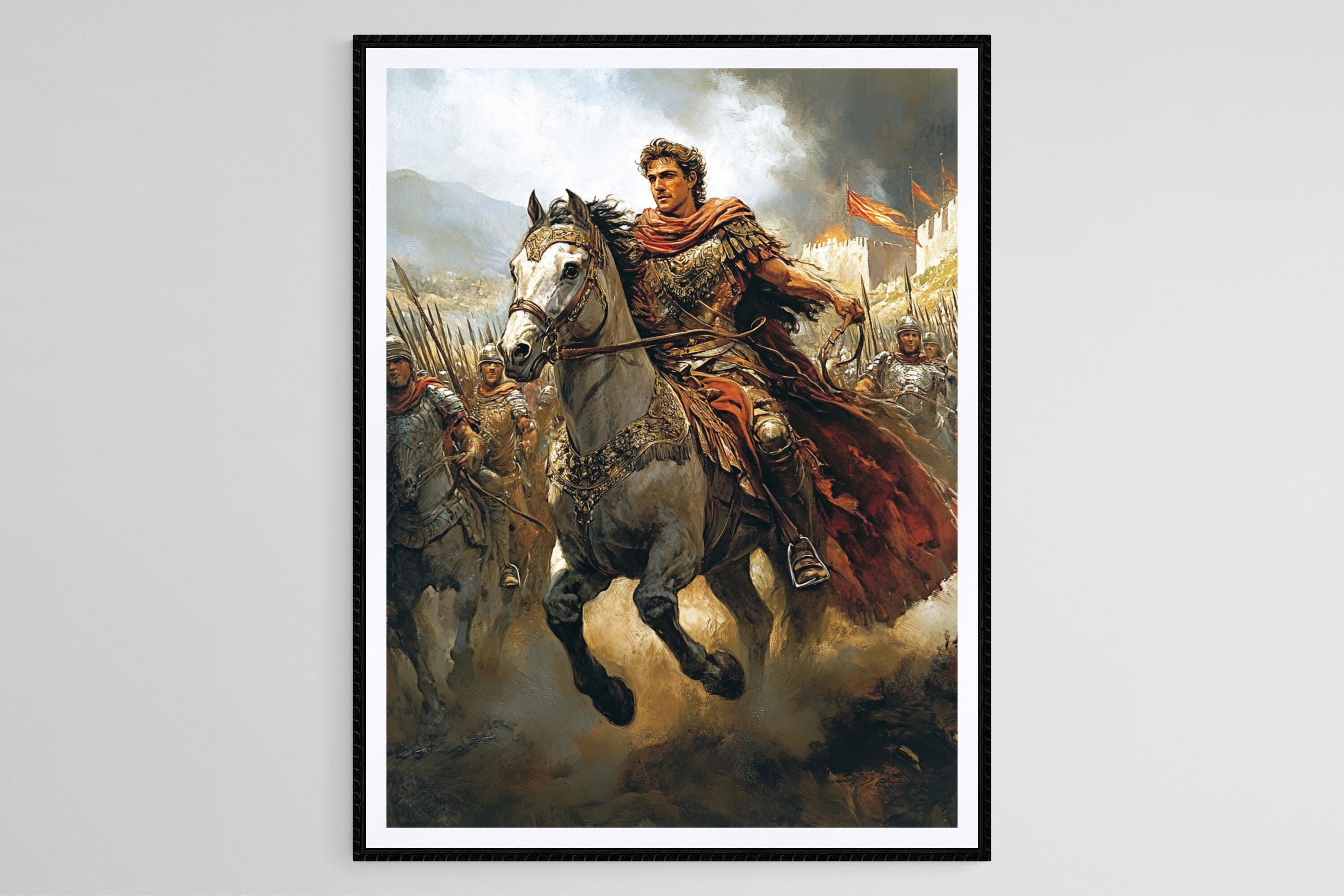 アレクサンダー大王のアートプリント、古代の支配者とブケファロス