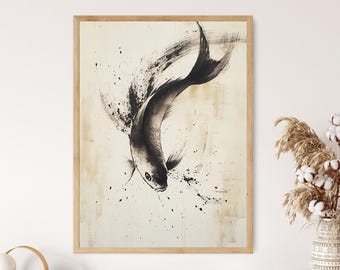 八大山人蓮の絵画、ミニマリスト中国水墨画、伝統的なアジアの装飾