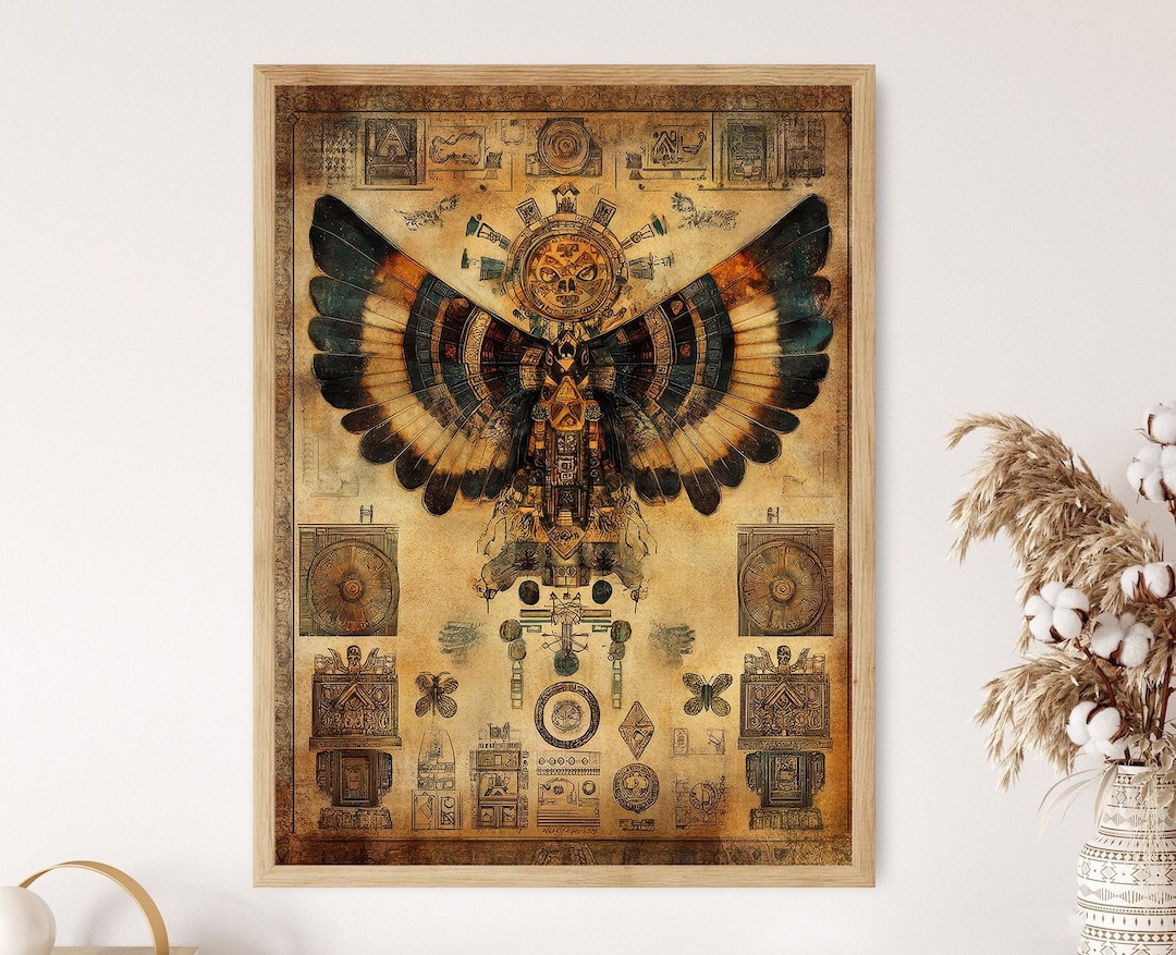 アステカの女神イツパパロトルのアートプリント、黒曜石の蝶の戦士