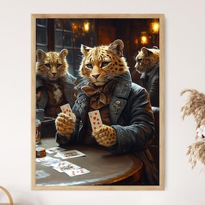 Leopard Poker Spiel Kunstdruck, Lustiges Tier Wand Dekor, Wildtier Spielkarten