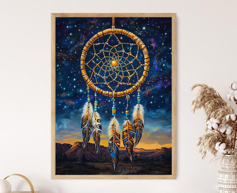 Sioux Dreamcatcher Art Print, Native American Beads and Feathers - Etsy