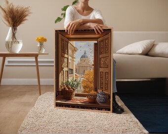 ブカレストの木製窓のイラスト、ルーマニアの民芸彫刻、ルーマニアの