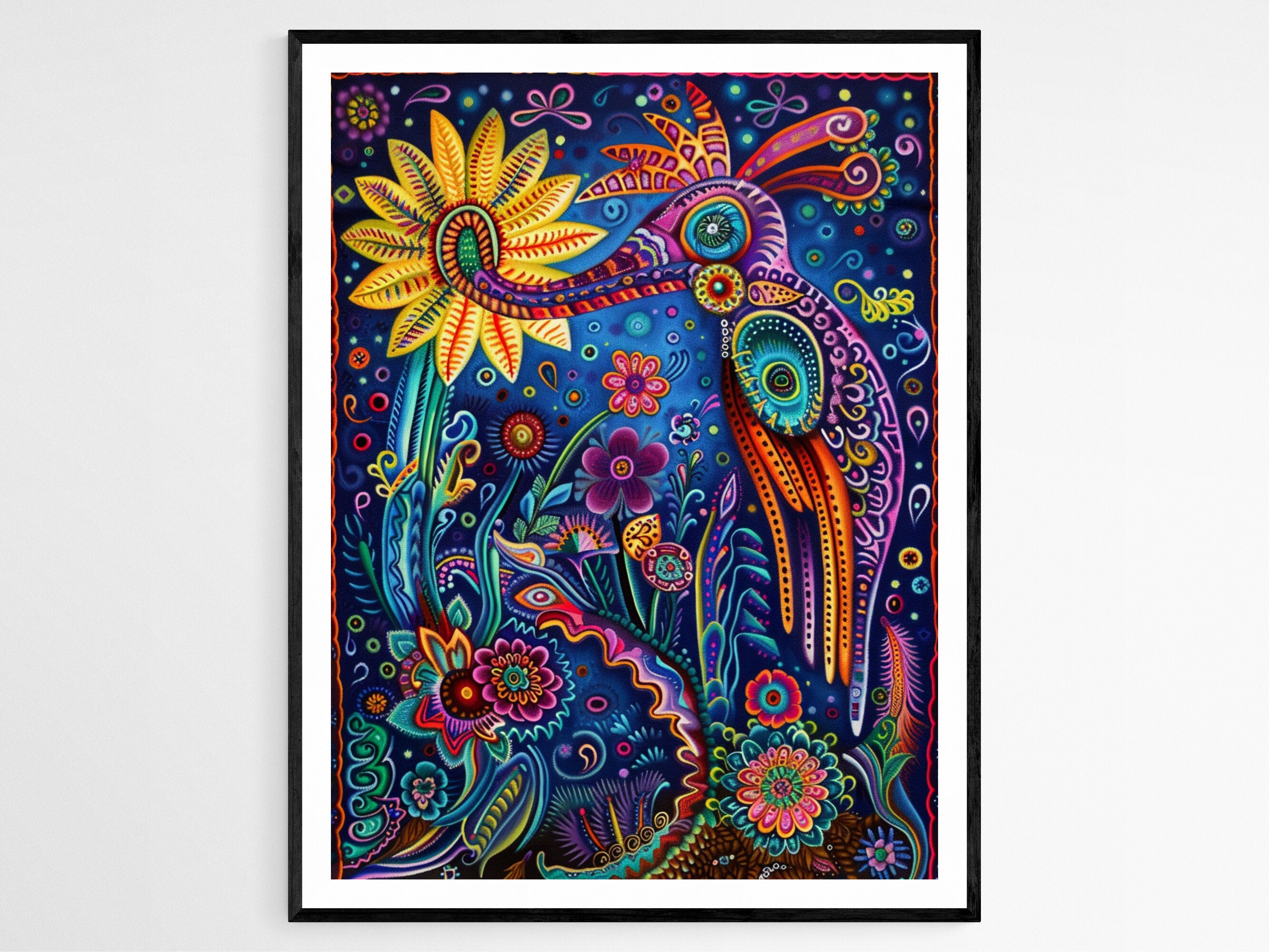 Mexican Huichol Art Print, Symbolic Tribal Decor - Etsy