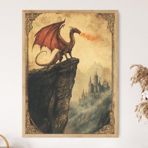 Wyvern Bestiary Illustration, Medieval Dragon Myth, Illuminated Manuscript Art Print