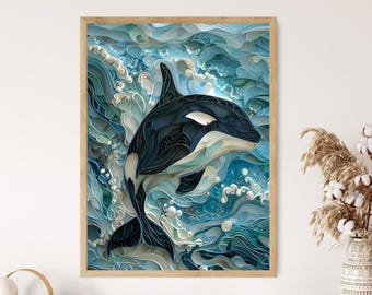 Orca Whale Art Print: Detailed Sea Life Illustration
