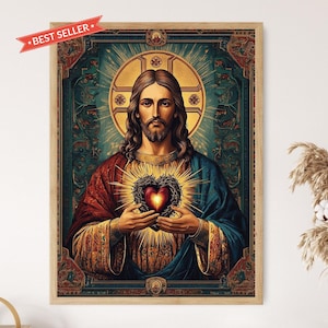 Sacred Heart of Jesus Ikone, byzantinisch-katholische Kunst, christlicher Andachtsdruck