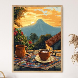 Maya-Textilien und heiße Schokolade in Antigua, guatemaltekische Kulturszene Druck