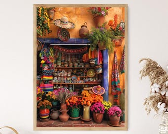 Mexican Village Landscape, Artistic Print for Home Decor, Cultural Wall Art, Ideal Gift for Art Enthusiasts