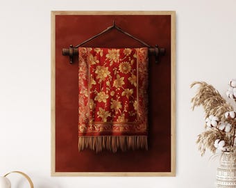 Indonesian Songket Textile Art Print, Gold-Thread Floral Fabric Poster, Heritage Weaving Decor