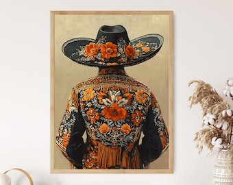 メキシコのレボソとチャロの衣装のアートプリント：伝統的な民族衣装の