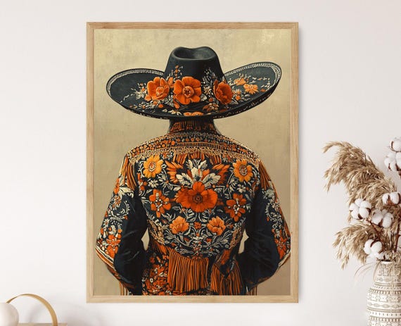 メキシコのレボソとチャロの衣装のアートプリント：伝統的な民族衣装の