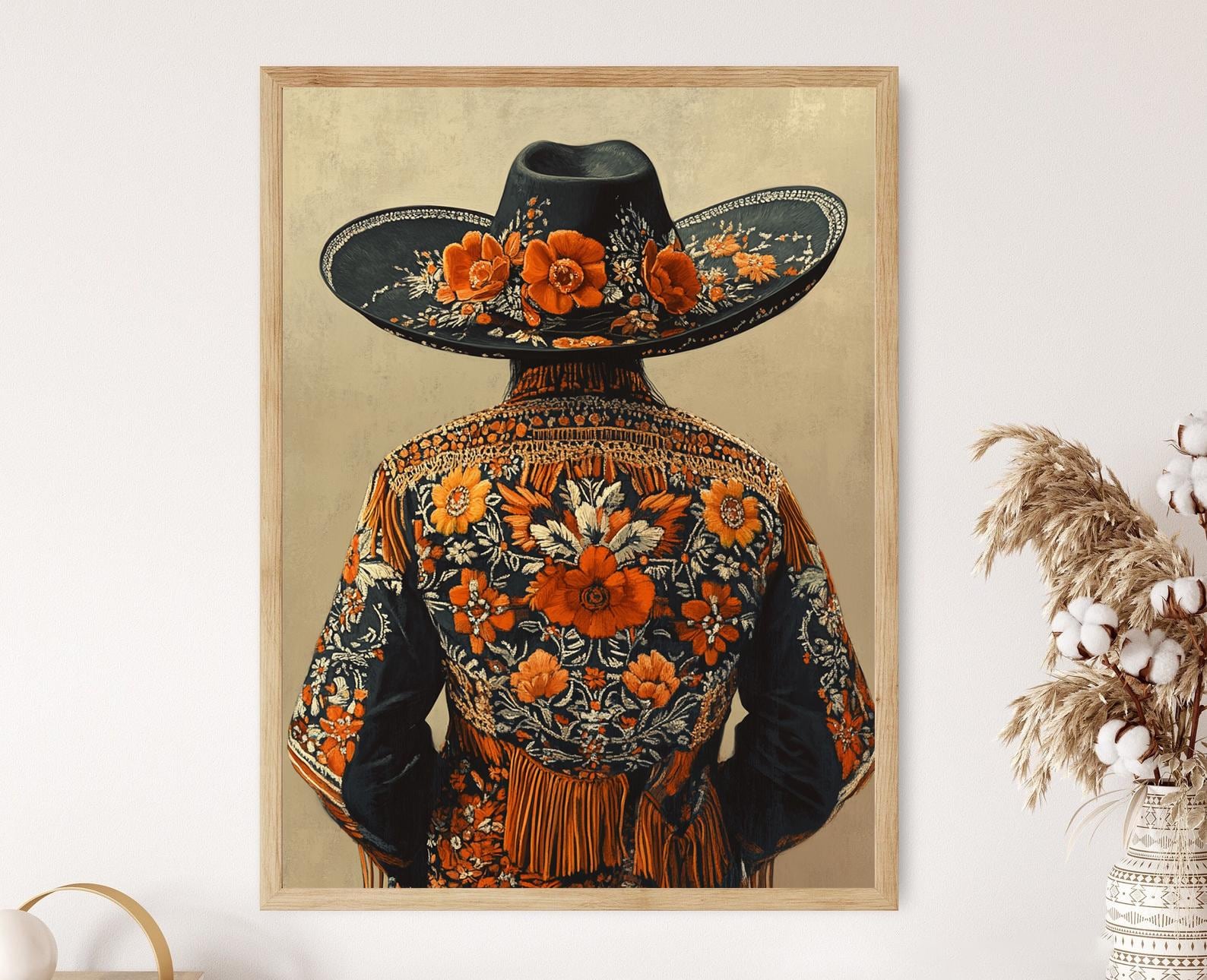 メキシコのレボソとチャロの衣装のアートプリント：伝統的な民族衣装の