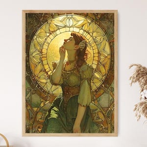 Mucha Style Artwork, Floral Nouveau Illustration, Classic Bedroom Wall Art, Romantic Anniversary Gift