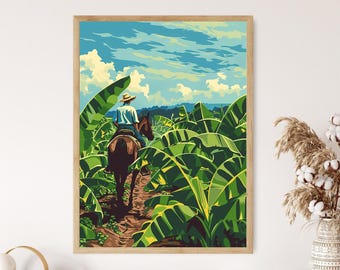 Ecuadorian Banana Farmer on Horse, Agricultural Art Print