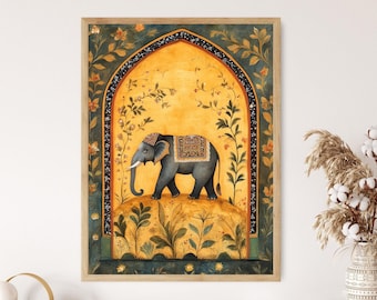 ムガル帝国の象のアートプリント、インドの装飾画、王室の象のイラスト