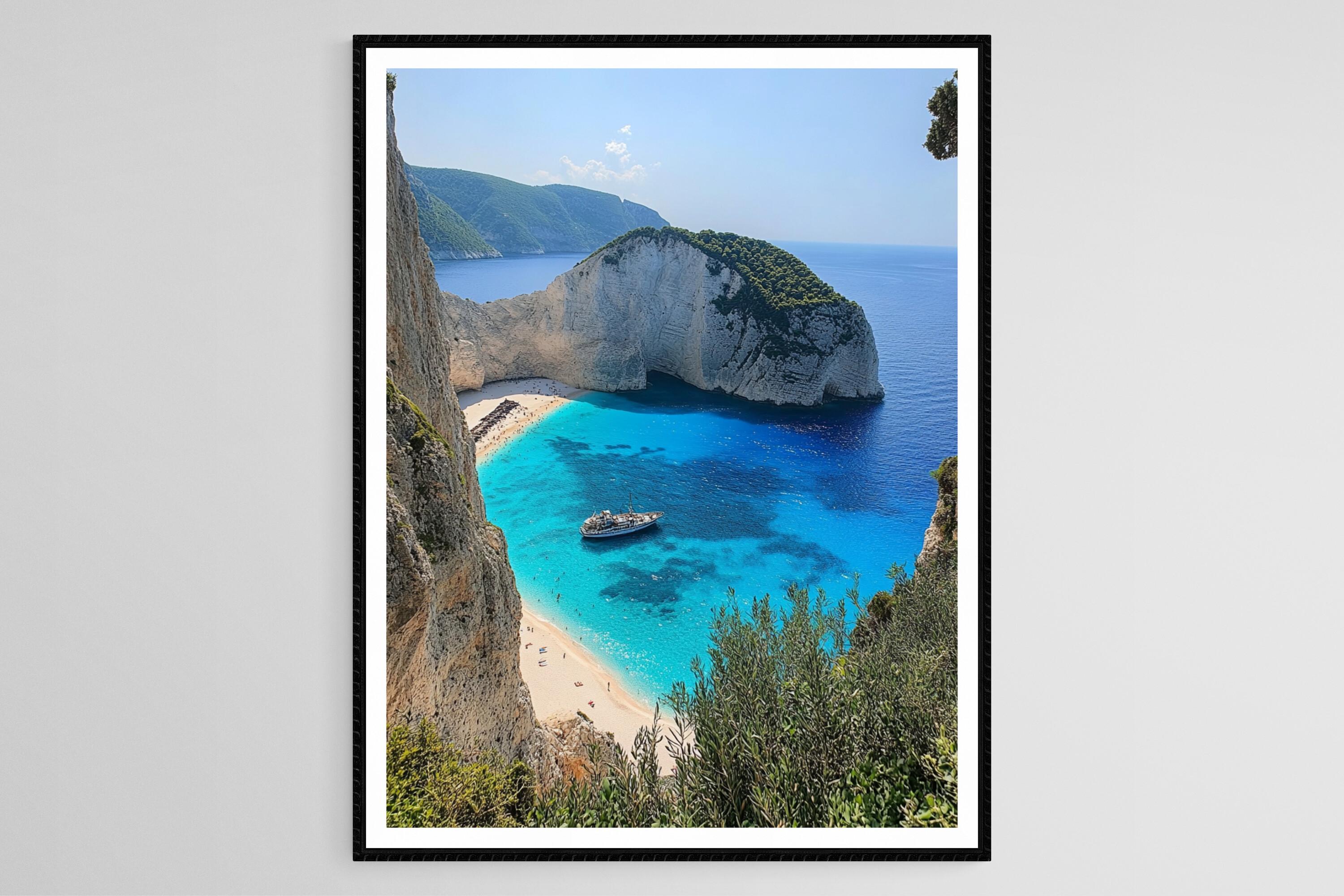 Greece Art Print, Navagio Beach, Secluded Cove, Dramatic Cliffs