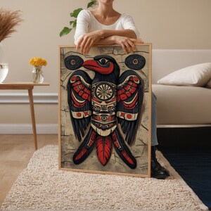 Haida raaf totempaneel illustratie, traditioneel houten ornament Art Print afbeelding 3
