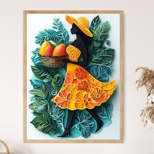 Illustrazione di donna giamaicana di papaya, arte murale caraibica