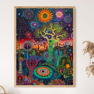 Authentic Huichol Tribal Print, Colorful Ethnic Wall Art, Artisanal Gift for Her