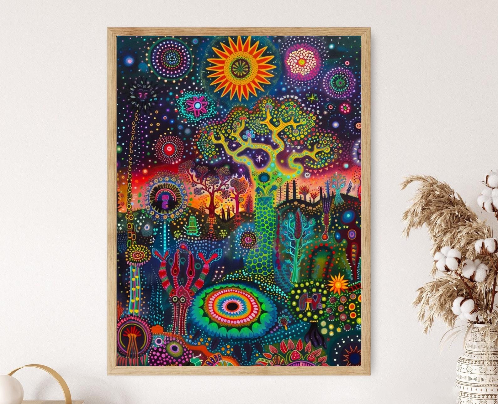 Authentic Huichol Tribal Print, Colorful Ethnic Wall Art, Artisanal Gift for Her