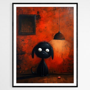 Adorable Black Little Dog Illustration - Modern Art Print - Ideal for Pet-Themed Gallery Wall
