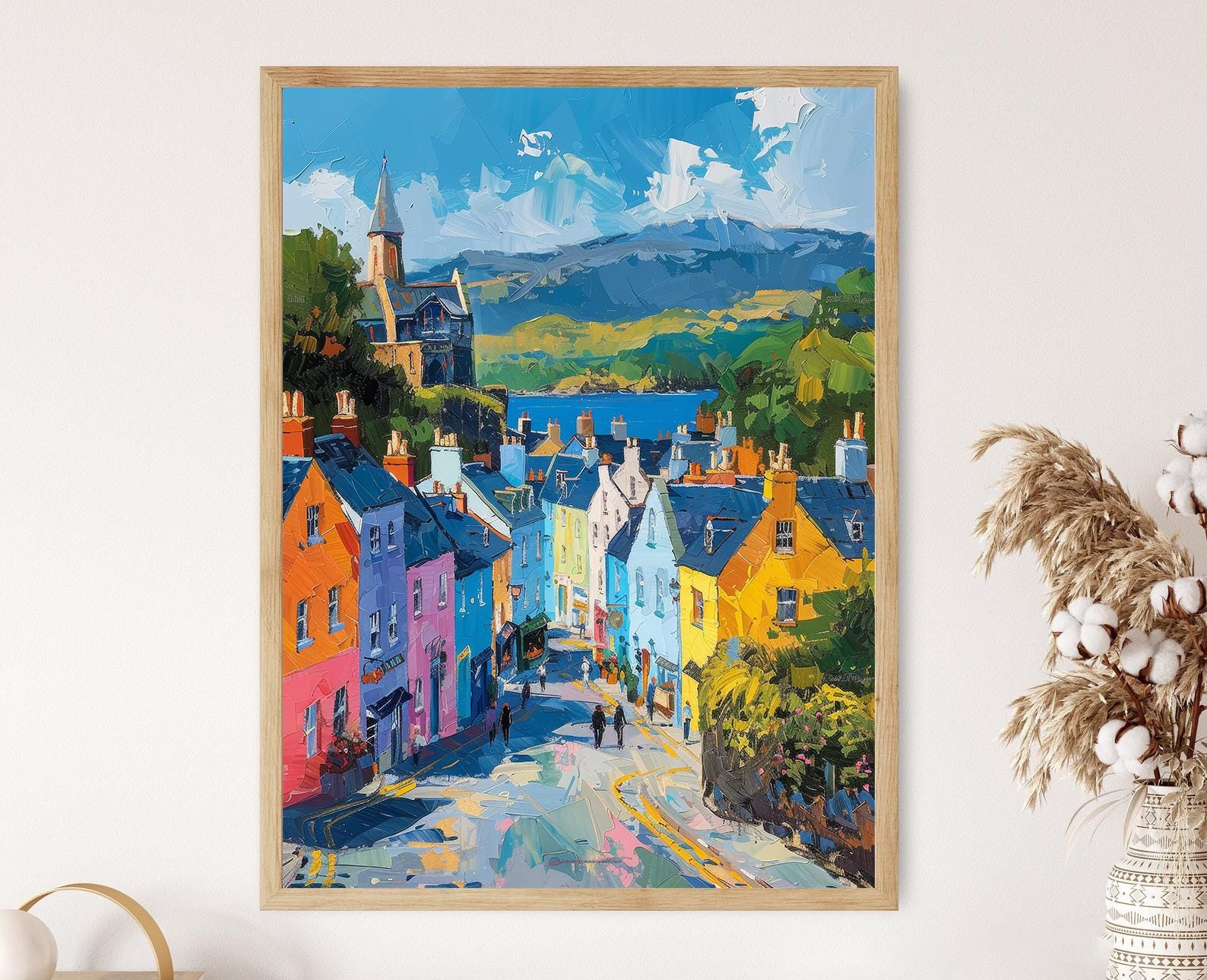 Vibrant Kenmare Market Square, Scenic Irish Town Artwork
