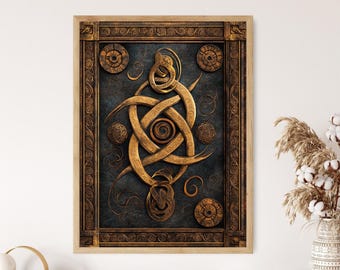 Celtic Knot Art Print, Triskelion and Spirals, Traditional Celtic Symbols, Earthy Tones